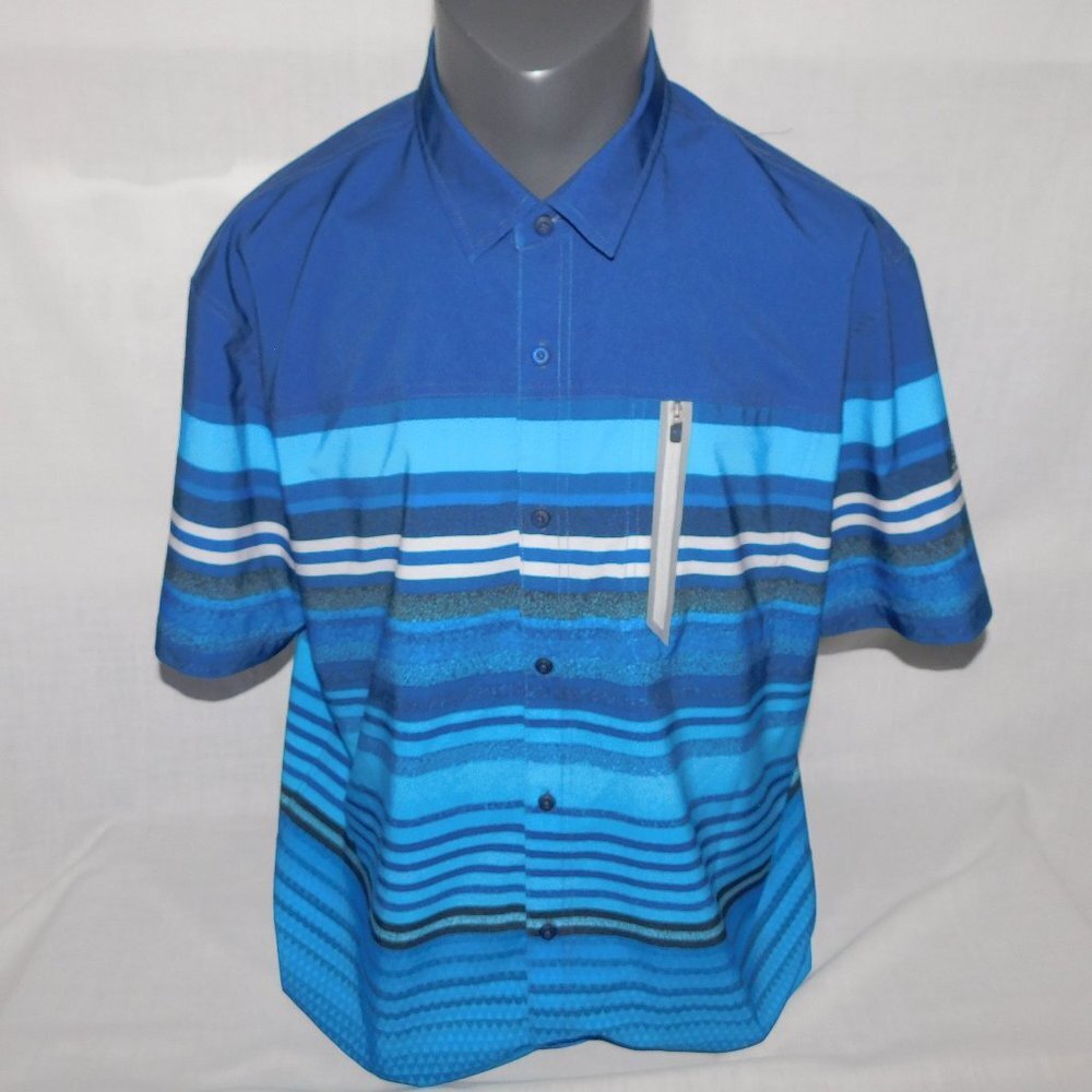 Point Zero PZ Motion Blue Striped Quick Drying Button Front Shirt Mens XL